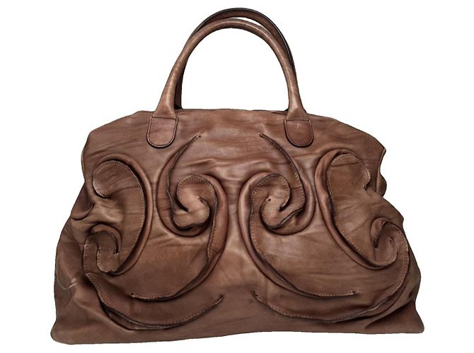 Autre Marque Bolsa de couro marrom não assinada