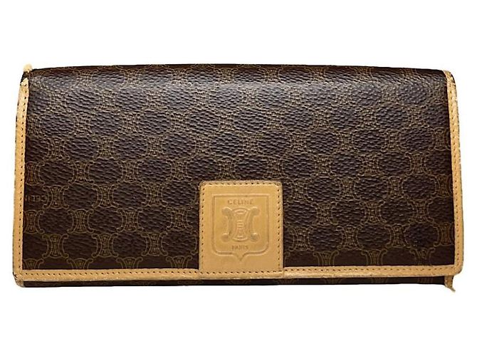 Céline Celine Triomphe Vintage Brown Leather Wallet
