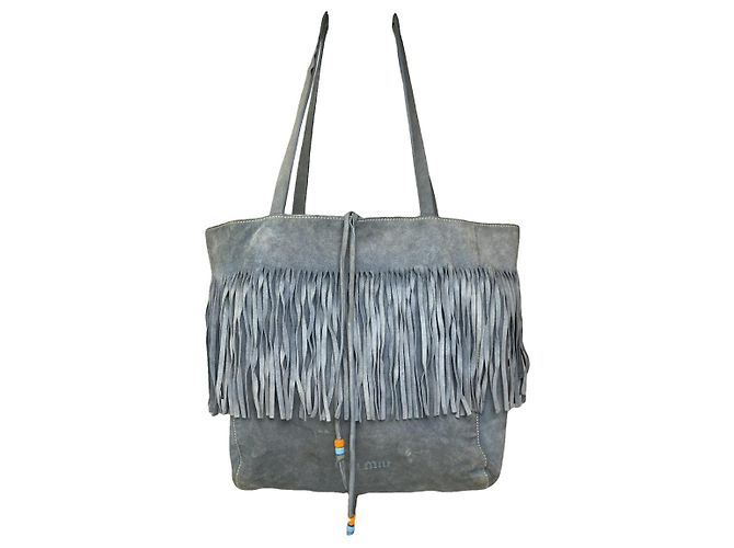 Borsa in pelle blu Miu Miu