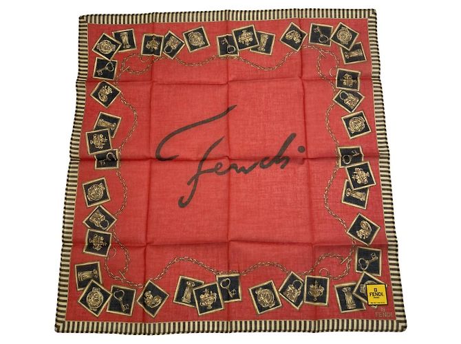 Fendi Roma Seidentuch Rot mit Postkarten Motiv