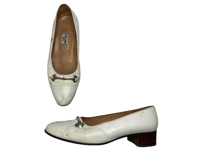 Céline Celine Triomphe White Leather Flat