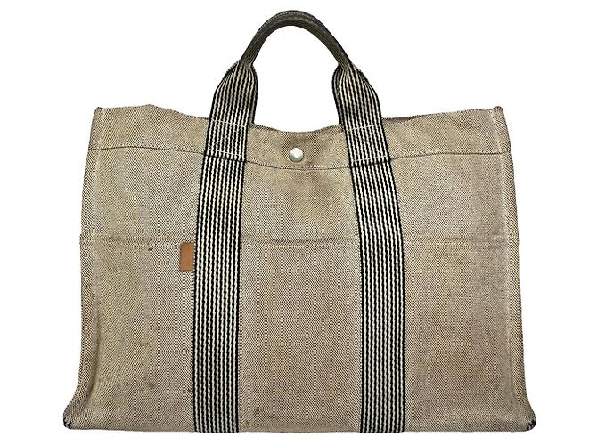 Borsa a mano in cotone beige di Hermès