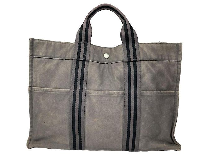 Bolso de mano de algodón gris de Hermès