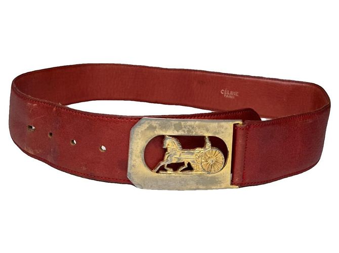 Céline Celine Triomphe Red Leather Belt