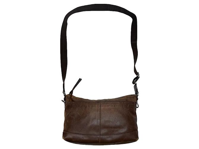 Bolsa de mão de couro marrom Sufflette Signature da Coach