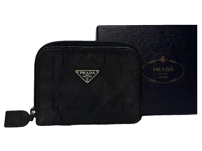 Billetera de algodón negro Prada Tessuto
