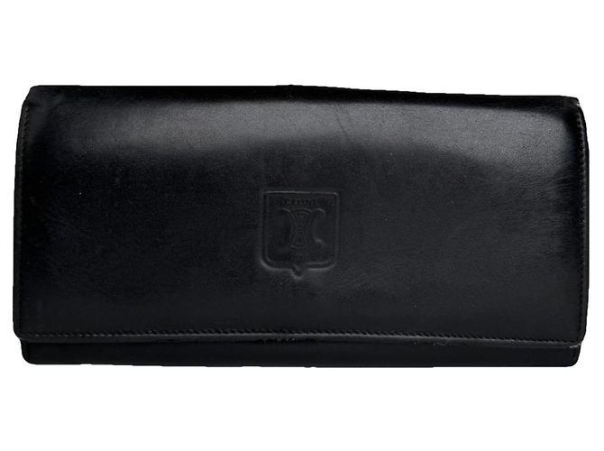 Céline Celine Triomphe Black Leather Wallet