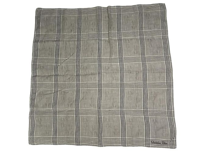 Lenço de seda Dior cinza e branco xadrez