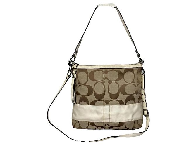 Bolsa de mão de algodão bege Sufflette Signature da Coach