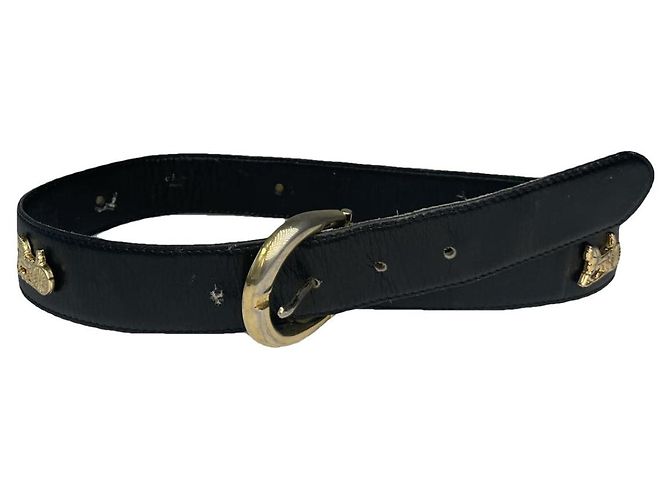 Céline Celine Triomphe Black Leather Belt
