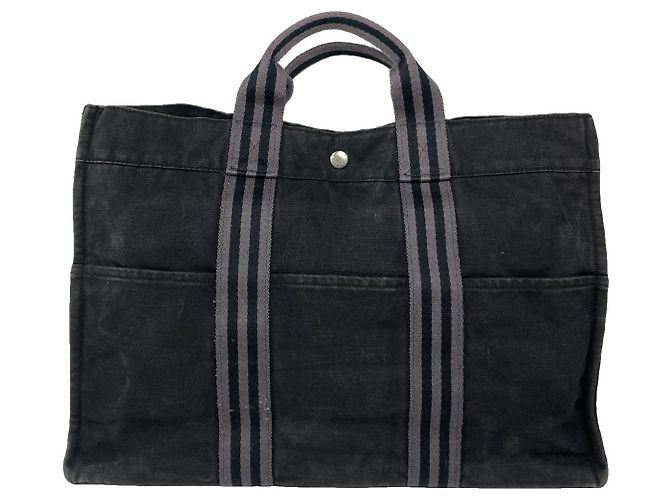 Bolso de mano de algodón negro Hermès