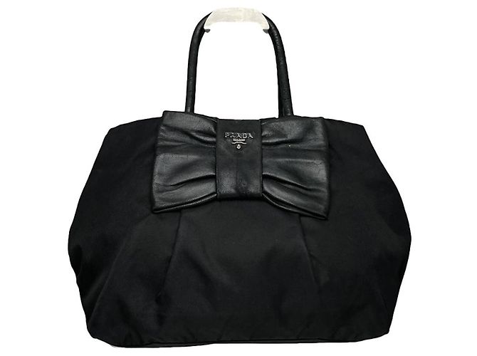 Bow Sac à main en polyester noir Prada Re-Edition 2005 avec zip