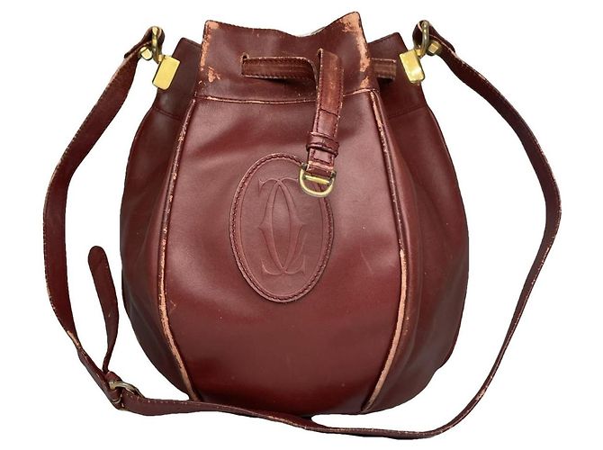 Bolso de mano de cuero burdeos Cartier