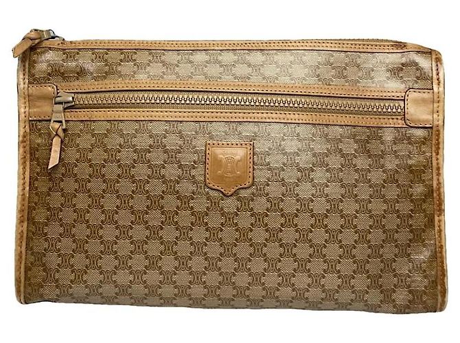 Céline Celine Triomphe Vintage Braune Leder Clutch Tasche