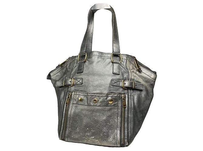 Yves Saint Laurent Silver Leather Handbag Silvery 