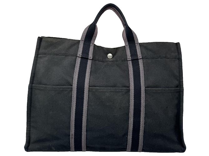 Bolso de mano de algodón negro de Hermès