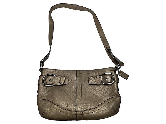 Coach Signature Sufflette Silberne Lederhandtasche