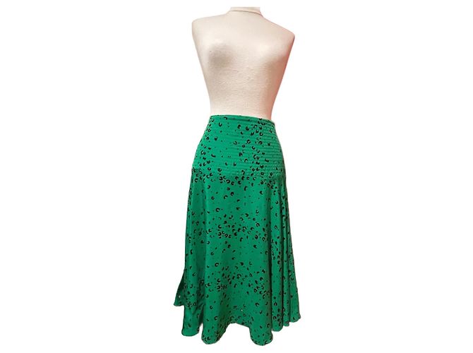 Falda Kenzo de seda negra y verde Negro