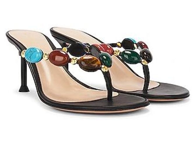 Mules Shanti Thong Gianvito Rossi Fourrure Noire 38