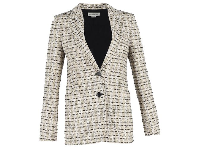 Blazer simple en coton tweed beige de Victoria Beckham