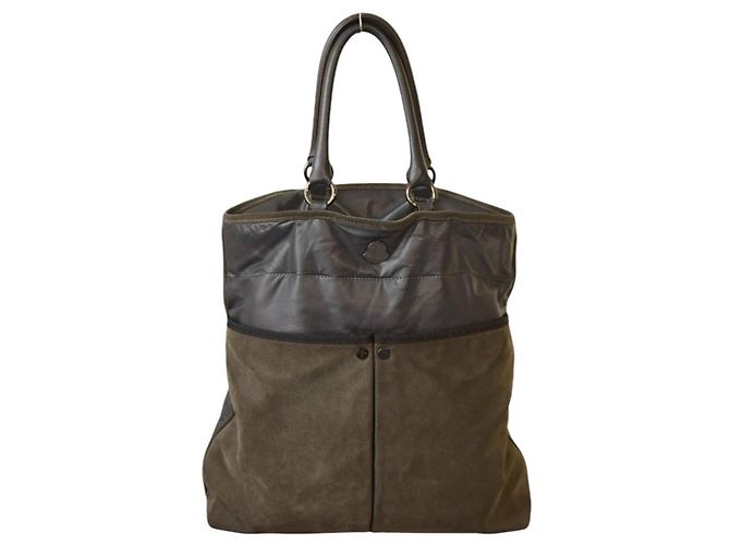 Bolsa tote Moncler de couro e suede cinza Cinza antracite