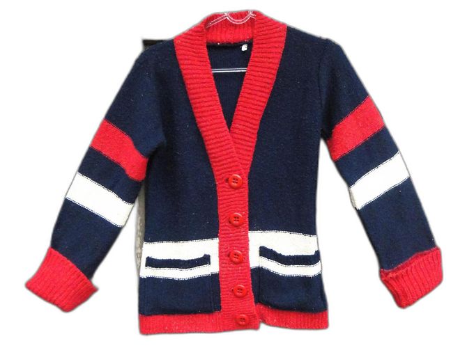 Autre Marque Weste aus Wolle rot und marineblau