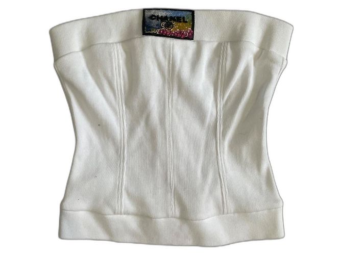 Bustier Chanel branco de algodão e elastano crop top