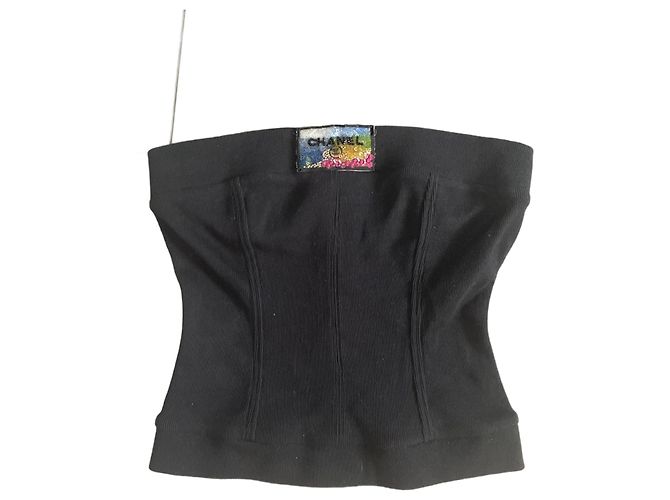 Bustier Chanel Negro de Algodón Elastano Crop Top