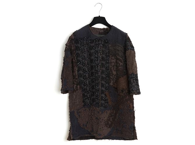 Autre Marque By Walid Veste Manteau FR36 Delya abrigo de seda con patchwork y cuentas UK8 US6 NWT Multicolor