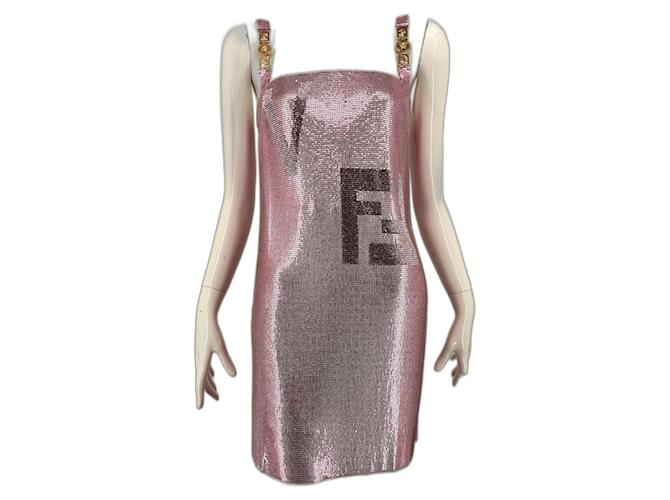 FENDACE Versace x Fendi 2022 pink oroton mini dress Beige