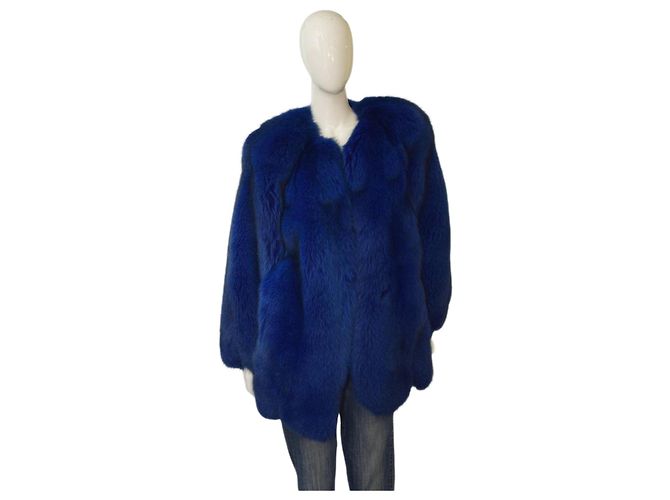 Autre Marque Abrigo sin cuello de piel azul eléctrico Sam Rone Paris talla M