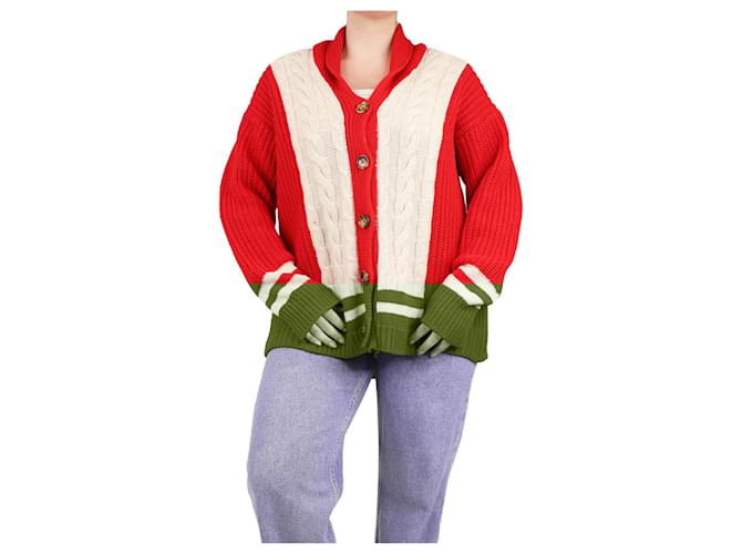 Autre Marque Red colour-block cable knit cardigan - size M Wool  ref.2038349