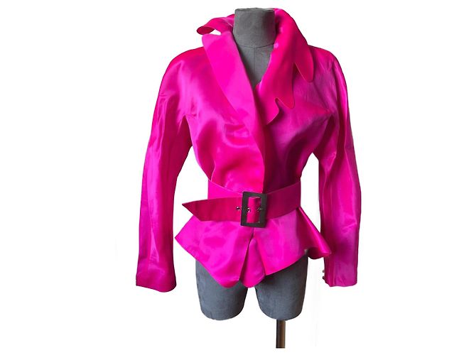 Veste Thierry Mugler en soie rose avec ceinture Taille 36