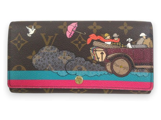 Billetera larga bi-fold edición limitada de Navidad Louis Vuitton Castaño Multicolor