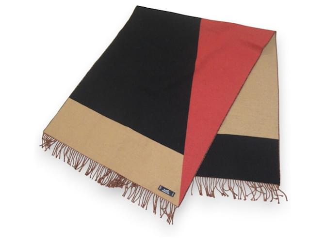 Hermès Écharpe grande en cachemire 100% avec franges Hermes Noir Rouge Beige  ref.2038554