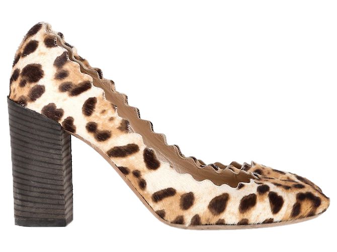 Chloé Leopard Scallop Pumps aus braunem Ponyhaar