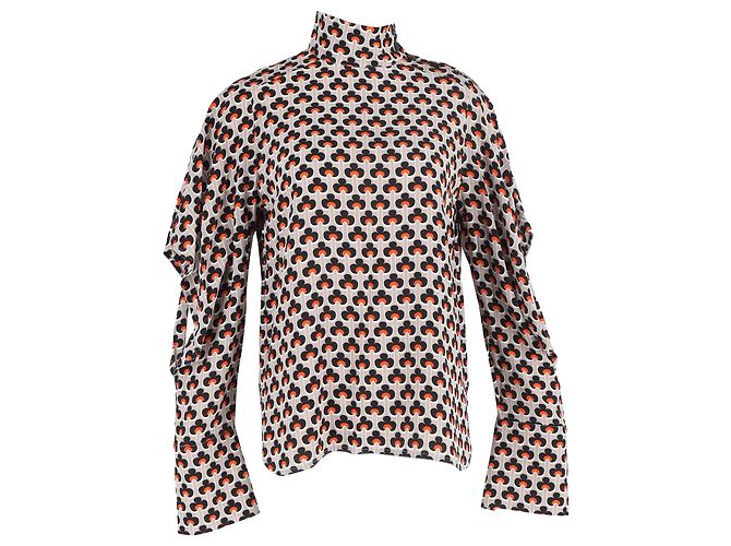 Marni Cutout Printed Turtleneck Top in Multicolor Silk Multiple colors