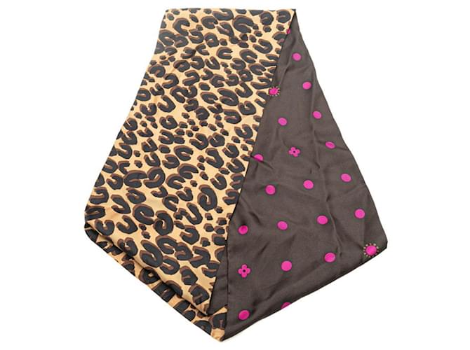 Louis Vuitton Leopard Dot Reversible Scarf Brown Pink Beige Silk  ref.2039268