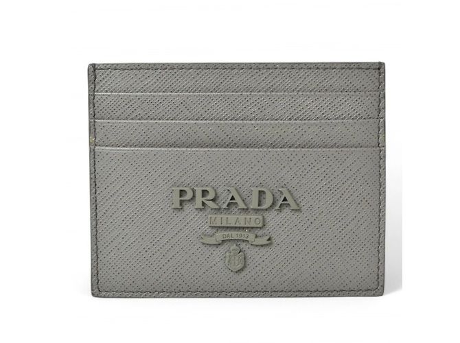 Prada Saffiano hellgraue Kartenetui
