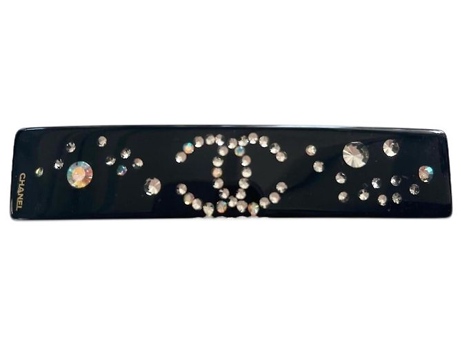 Barrette Chanel Coco Mark 2003 Noire en Résine et Strass