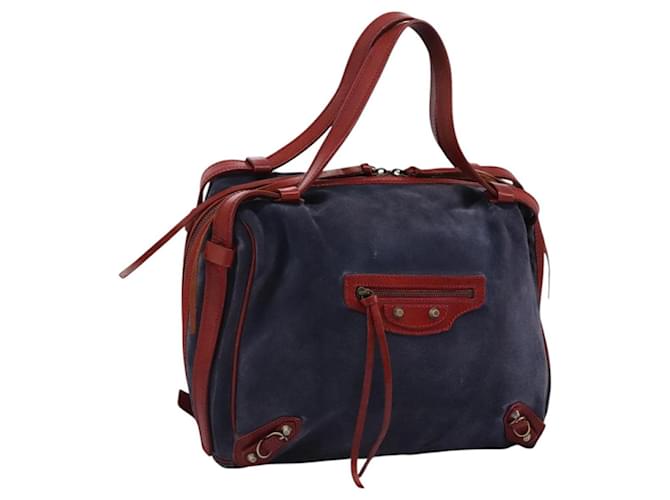 BALENCIAGA Hand Bag Suede Leather Navy Red 266407 Auth 112175 Navy blue  ref.2039775