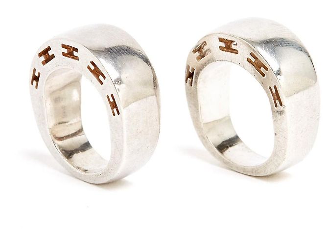 Hermès 2 Anelli Argento Chiarezza T48 Argento Sterling Chiarezza Anello x 2 US4.5 Hermes