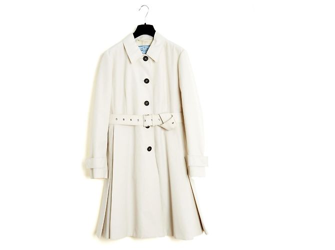 Prada 2016 Abrigo FR42 Ecru Gabardina Trench Coat Cinturón Mackintosh UK14 US12 Crudo