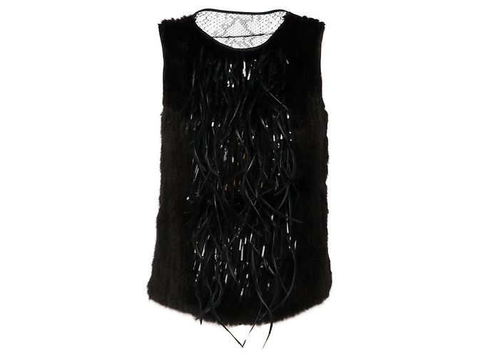 Top senza maniche in visone nero e pizzo Gucci - anni 2000