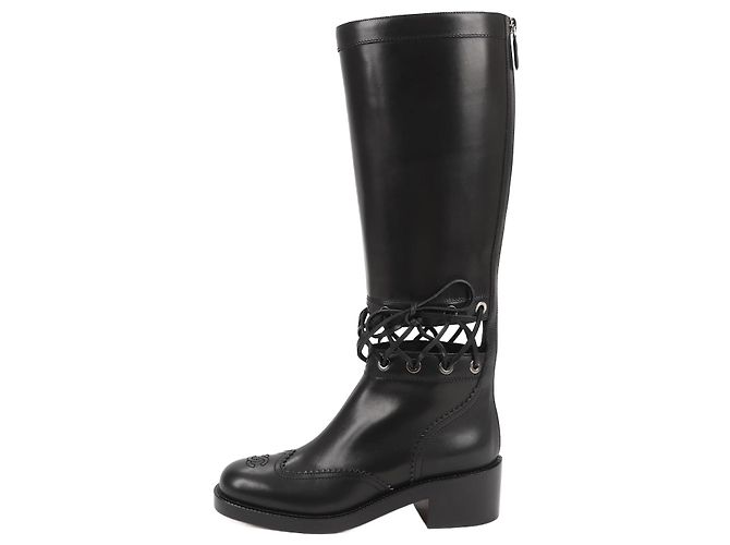 Timeless Botas largas de cuero Chanel Coco Mark 16K negras G32251, talla 37 EU Negro