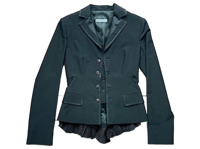 Giacca Alberta Ferretti in lana nera con basque in seta e bottoni gioiello Nero