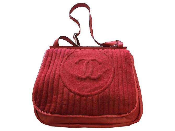 Chanel XL Tasche dunkelrot Baumwolle und Leder Bordeaux