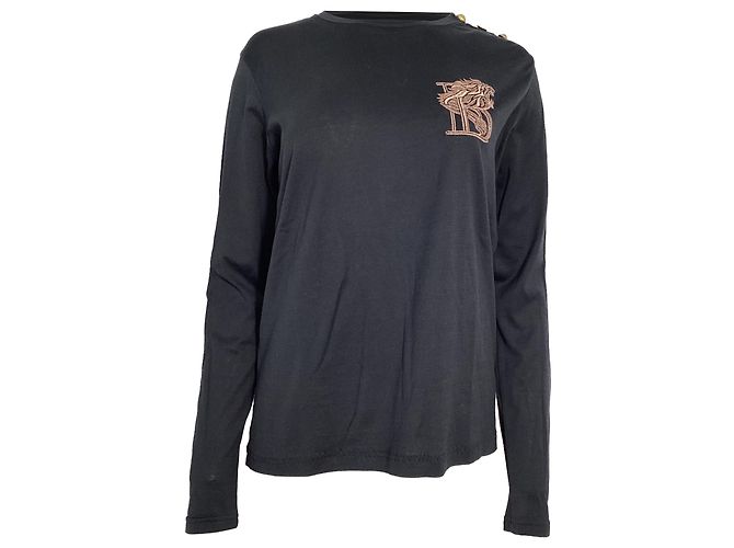 T-shirt à manches longues brodé Balmain en coton noir