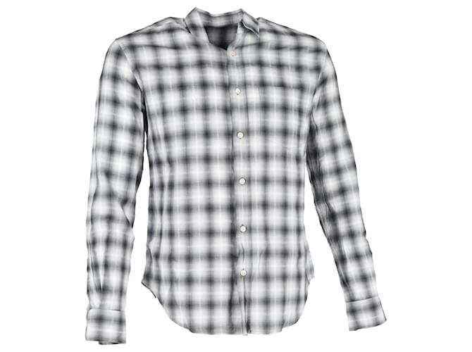 Saint Laurent Checked Button-Down Shirt in Grey Cotton  ref.2040865