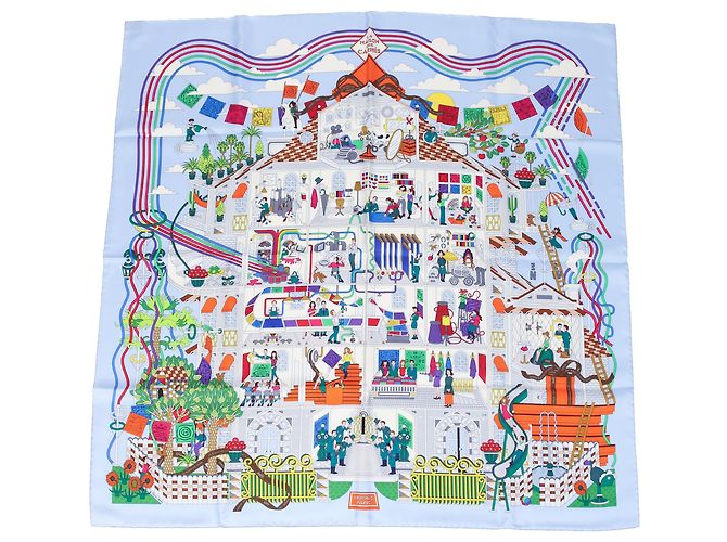 Sciarpa Hermès La Maison des Carrés 90 cm in seta multicolore